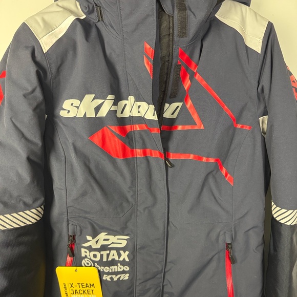Ski-Doo NWT SZ L Puffer Jacket - Navy Grey Red Hood Multiple Pockets Snow Guard - Picture 1 of 5
